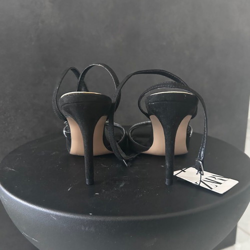 Zara Black High-Heeled Strappy Evening Sandals Size 38 New