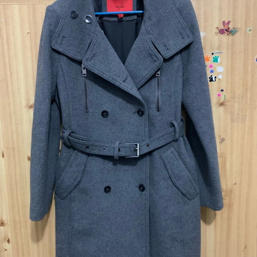 Mango gray mid-length coat with belt like new
