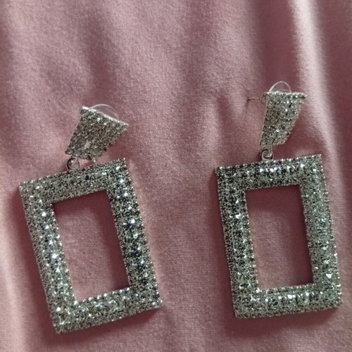 Rectangular earrings with rhinestones new, 5cm length, 3cm width
