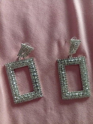Rectangular earrings with rhinestones new, 5cm length, 3cm width