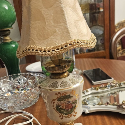 Vintage porcelain table lamp with fabric shade, like new