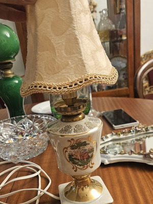 Vintage porcelain table lamp with fabric shade, like new
