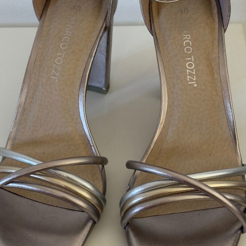 Marco Tozzi gold sandals with tricolor straps like new