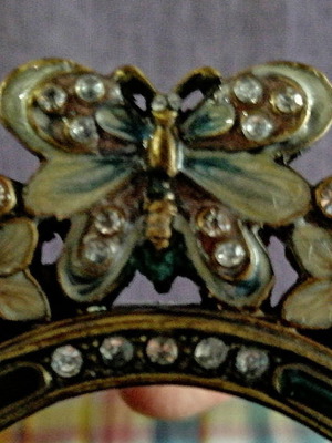 Metal tabletop mirror with Swarovski stones and enamel design