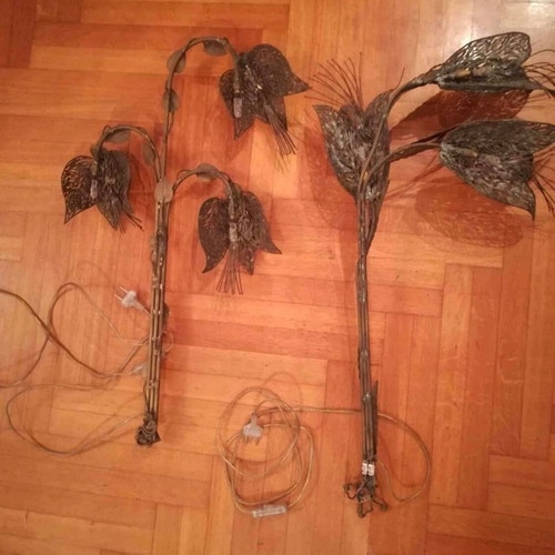 Handmade bronze wall lights used, pair of 1970 sconces