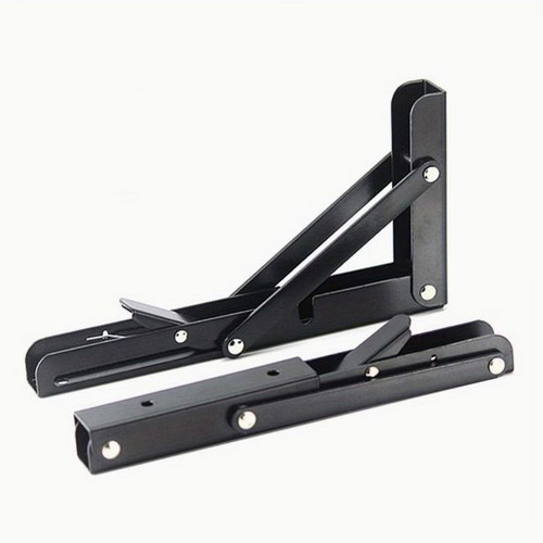 Folding Shelf Brackets Set of 2, Solid Metal, Stainless Steel, Adjustable