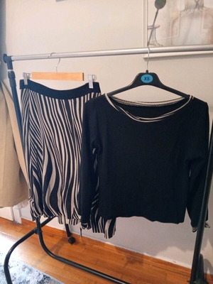 Çamomila skirt and blouse set like new, black and white