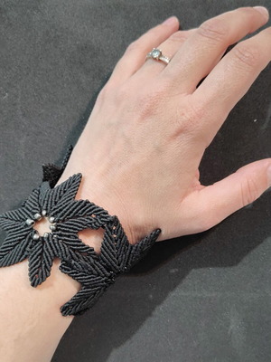 Macrame bracelet handmade new, black flower