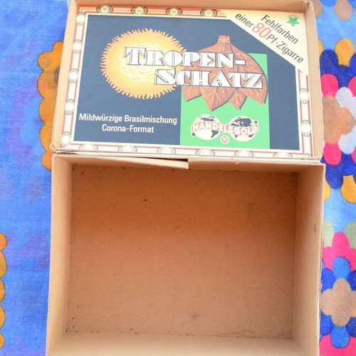 Vintage Tropenschatz Cigar Box used, Handelsgold brand