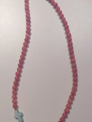 Necklace coral orange with blue cross glass beads like new
