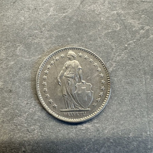 Swiss 2 Franc Coin used, 1968, cupronickel