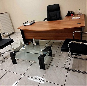 Γραφείο ΟΒΑΛ με Επέκταση+Συρταριέρα+3 Μαύρες Καρέκλες ΣΕΤ