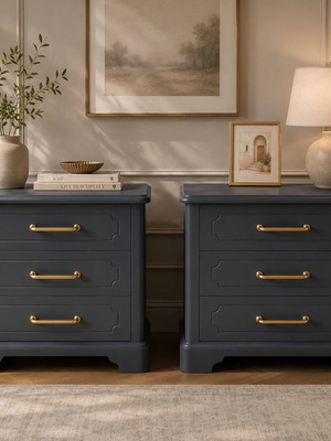 Handmade nightstands set of 2 solid wood dark blue like new