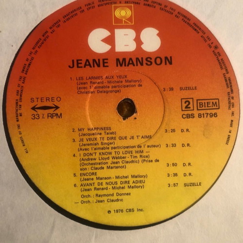 Jeane Manson vinyl record used without cover 1976 CBS LP
