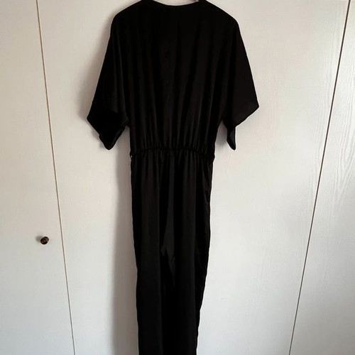 Black satin summer short-sleeve jumpsuit Deppy Joo, size S-M