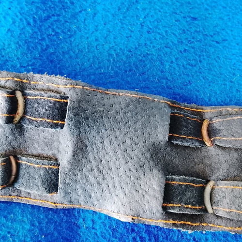 Leather men's bracelet used, brown, Raw double detail style