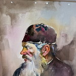 Υδατογραφία Θ. Κένταρχου μεταχειρισμένη, θέμα Γέροντας σε χρυσή κορνίζα