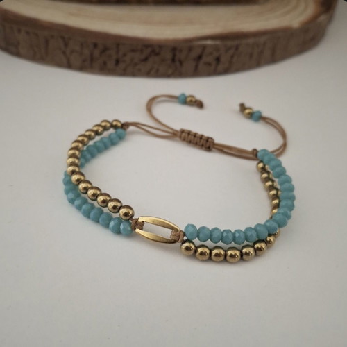 Double bracelet with crystals and hematite like new, turquoise and gold