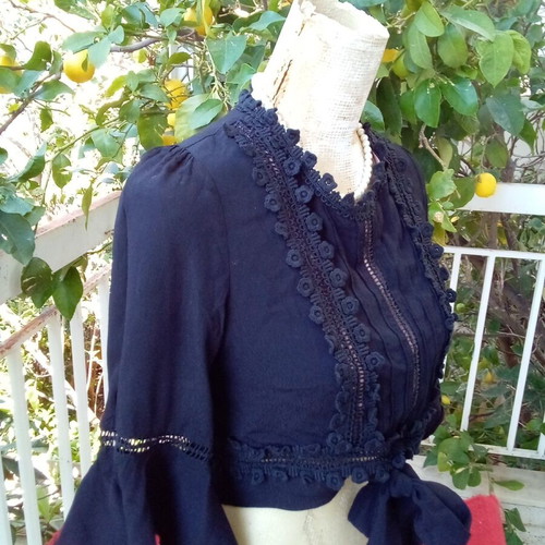 For Love & Lemons crop top blouse used, roomy Small, black