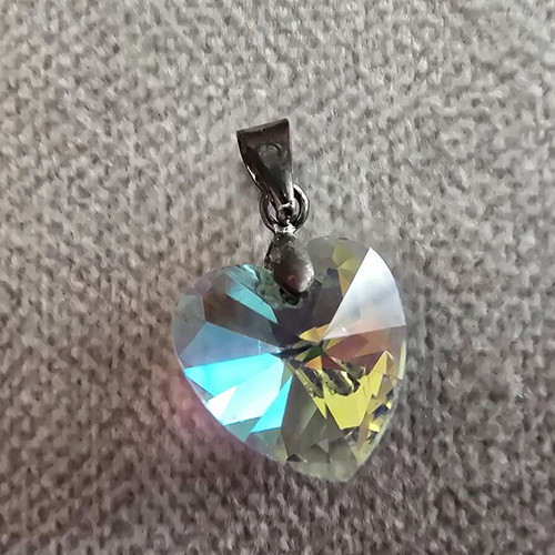 Crystal heart pendant with Aurora Borealis effect