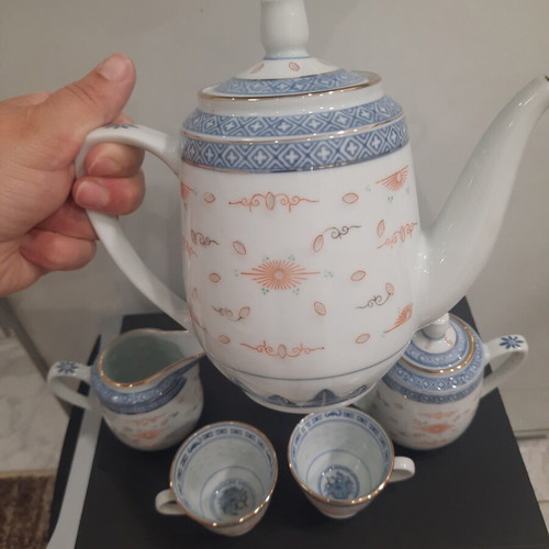 Vintage porcelain tea set China rice grain technique, like new