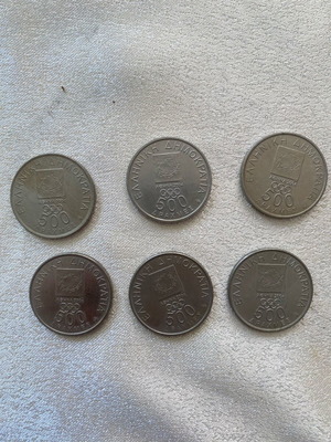 Collectible 500 Drachma Coins Olympic Games 2000 Series like new, set of 6