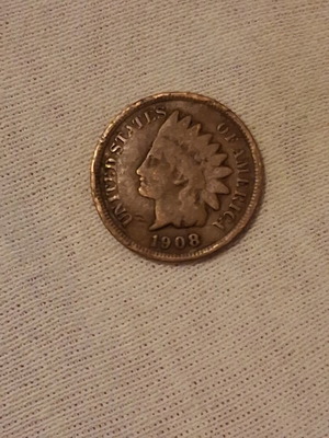 1 cent 1908 US coin with Indian head