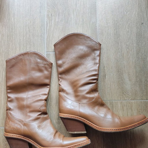 Kalogiou vintage leather cowboy western boots tan brown used size 38