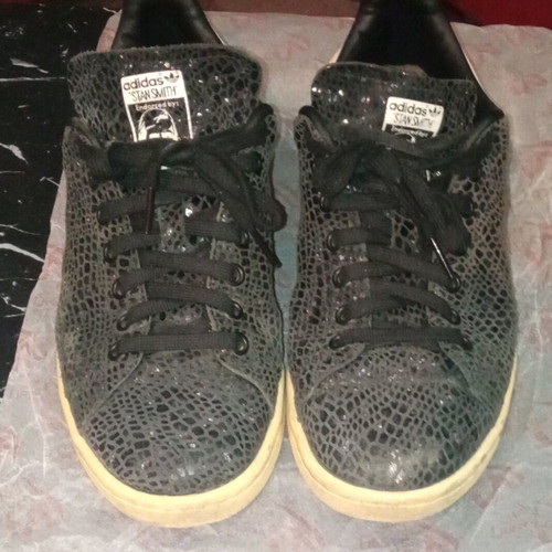 Adidas Stan Smith used athletic shoes, black croc design, size 40