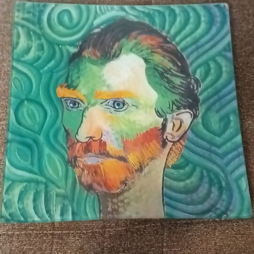 Glass square platter new with Van Gogh theme 30x30