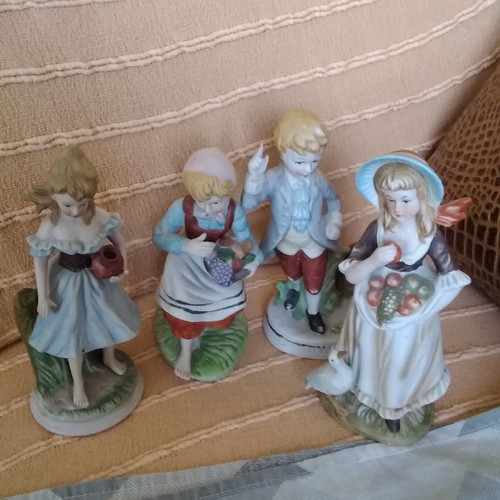 Porcelain figurine dolls used, set of 4, 1970s vintage