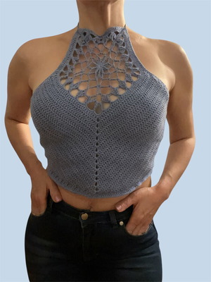 Crochet Halter Crop blue, new, size M