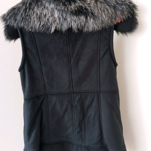 Black suede vest with eco gray black fur like new