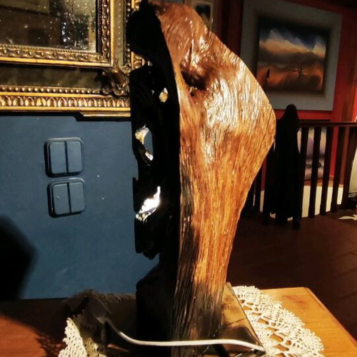 Handmade wooden carved table lamp skull with led lighting