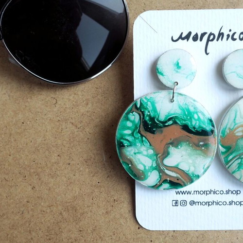 Acrylic earrings new, handmade with wooden base