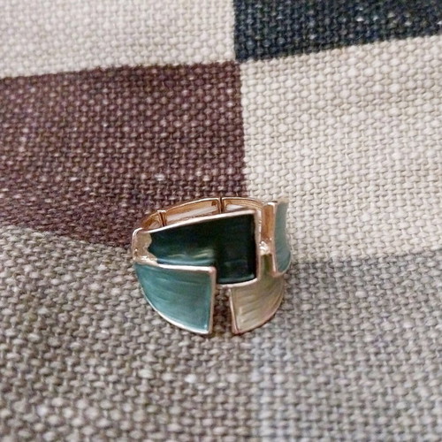 Gold Ring with Green Enamel Shades like new