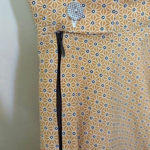 Vintage Chic midi A-line skirt, mustard with geometric pattern