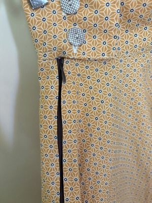 Vintage Chic midi A-line skirt, mustard with geometric pattern