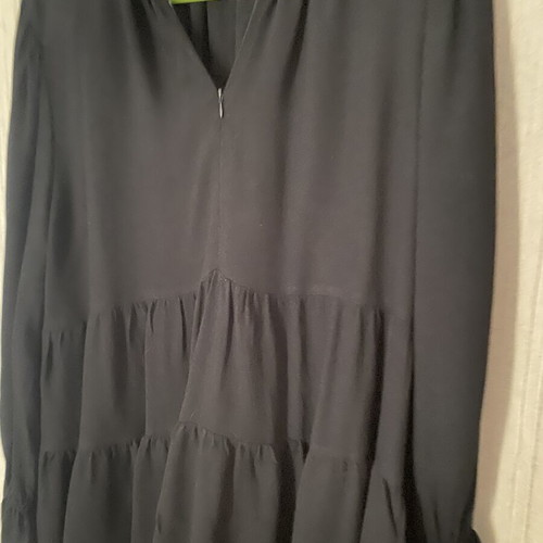 Milla black V neck blouse with zipper, size L