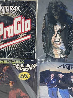 4 Rock Metal Vinyl Records used Anthrax Alice Cooper Jimi Hendrix