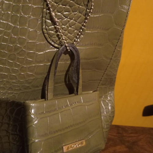 L. Credi olive vegan synthetic leather tote bag with charm and strap