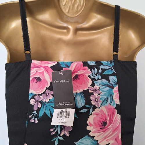 Floral dress black new, size 36/38, satin with lace trim