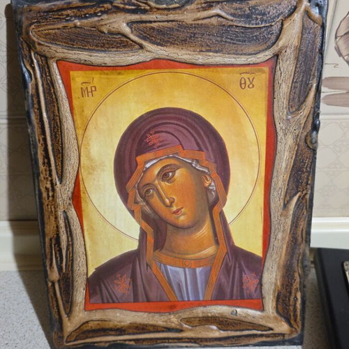 Icon of Panagia Tethlimmeni like new with wooden frame