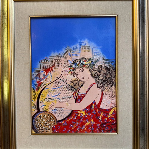 G. Stathopoulos tile like new with frame 29x40