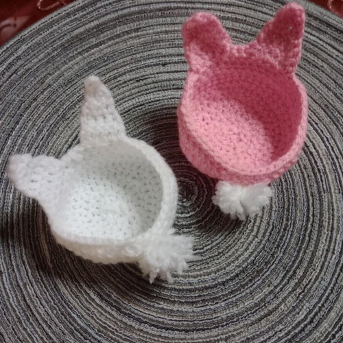 Handmade crocheted bunny baskets made to order