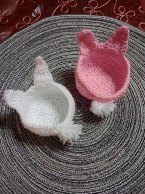Handmade crocheted bunny baskets made to order