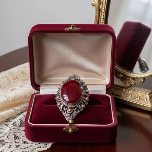 Handmade vintage silver brooch with carnelian stone used