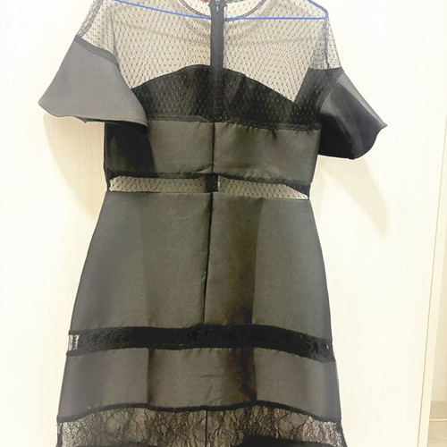 Black evening dress like new with lace and taffeta, sizes M-L