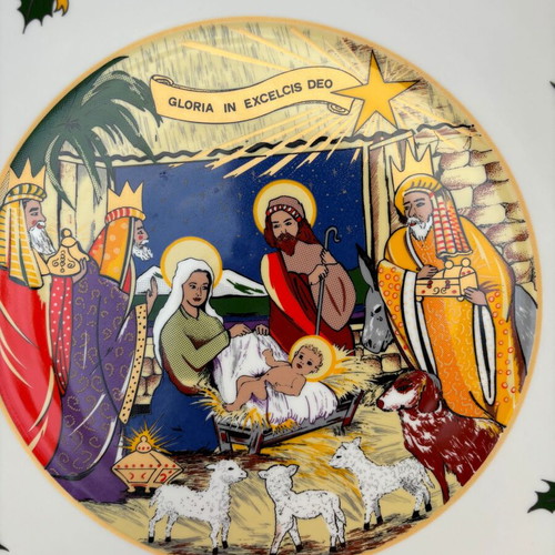 Decorative religious plate like new with stand, 32 cm diameter