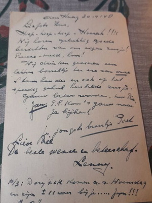 Dutch Briefkaart 1948 postcard like new, postmarked with handwritten message